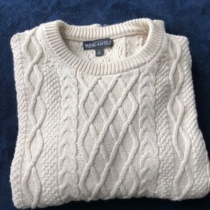 Mens J. Crew White Fisherman Crewneck Sweater Large